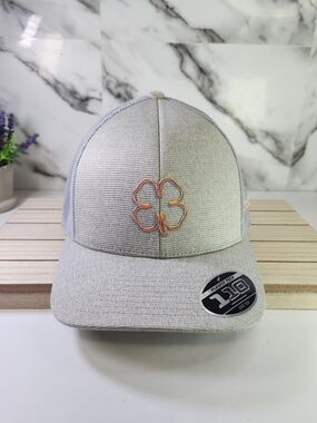 Black Clover Golf Cap. Adjustable Hat In Grey